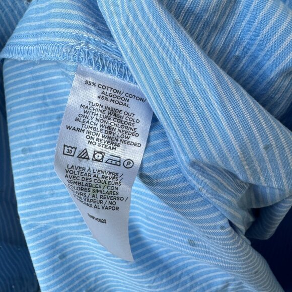 NWT Loft Blue White Striped Short Puff Sleeve Blouse Glitter Dots Cottagecore - Picture 14 of 15